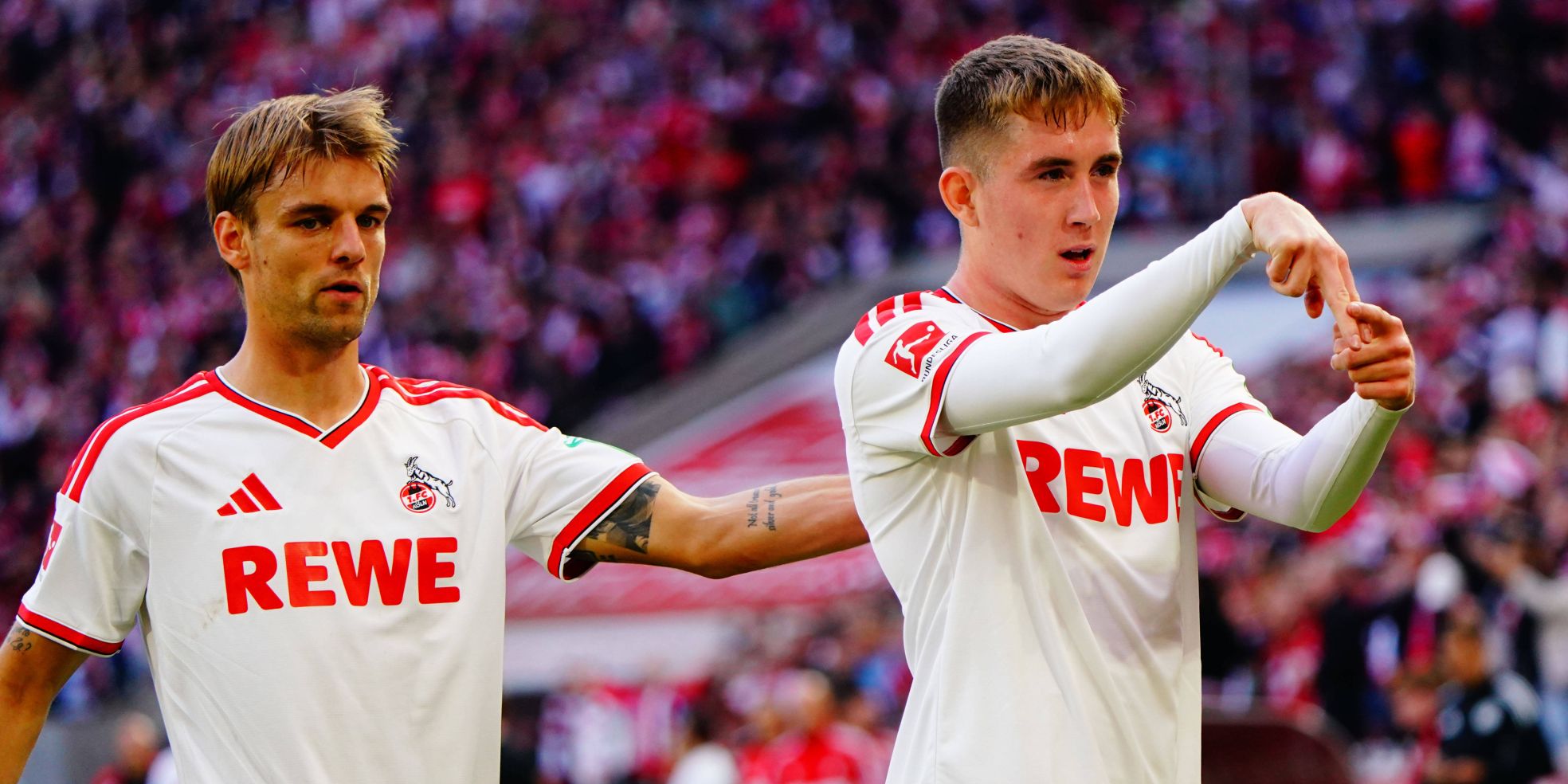 Borna Sosa und Isak Johannesson vom 1. FC Köln
