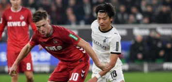 Marius Bülter vom 1. FC Köln und Shuto Machino von Borussia Mönchengladbach