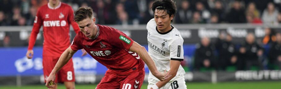Marius Bülter vom 1. FC Köln und Shuto Machino von Borussia Mönchengladbach