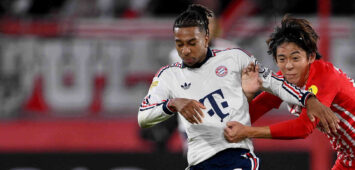 Fussball 1. Bundesliga Saison 2026/2027 7. Spieltag 25.10.2026 SC Freiburg - FC Bayern Muenchen Michael Olise li, FC Bayern Muenchen gegen Rihito Yamamoto re, SC Freiburg *** Soccer, Bundesliga 1, 20262027 Season, Matchday 7, October 25, 2026: SC Freiburg vs. FC Bayern Munich Michael Olise left, FC Bayern Munich, vs. Rihito Yamamoto right, SC Freiburg